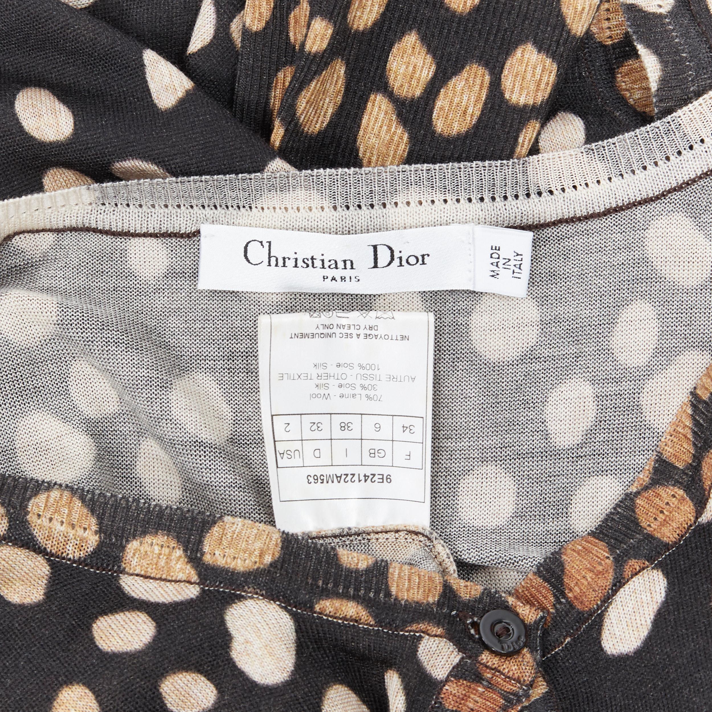CHRISTIAN DIOR leopard print wool knit silk sleeves cardigan sweater FR34 XS 2