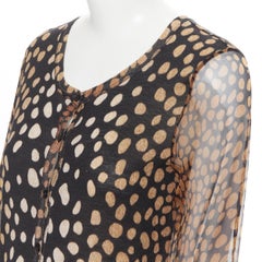 CHRISTIAN DIOR leopard print wool knit silk sleeves cardigan sweater FR34 XS