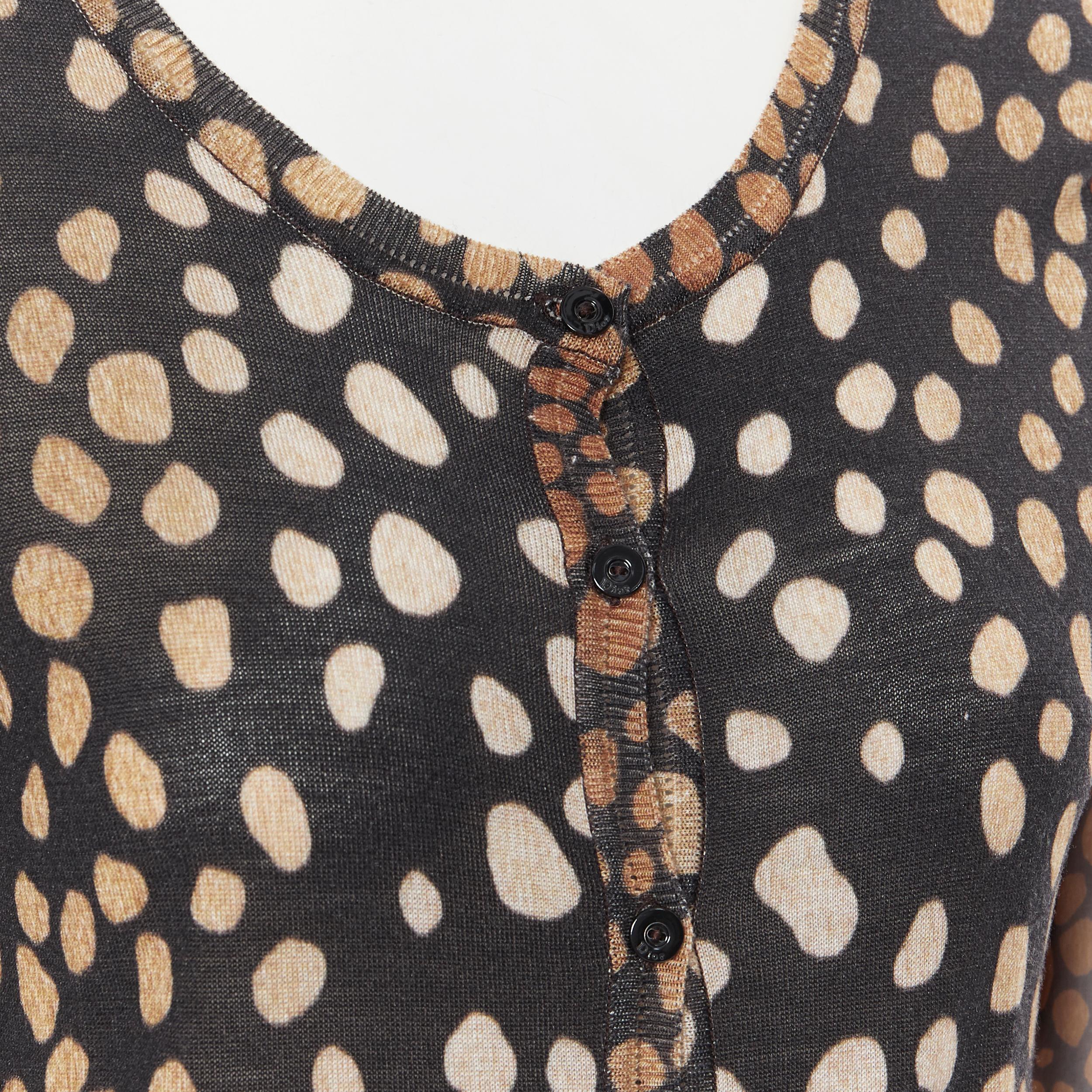 Women's CHRISTIAN DIOR leopard print wool knit silk sleeves cardigan sweater FR34 XS