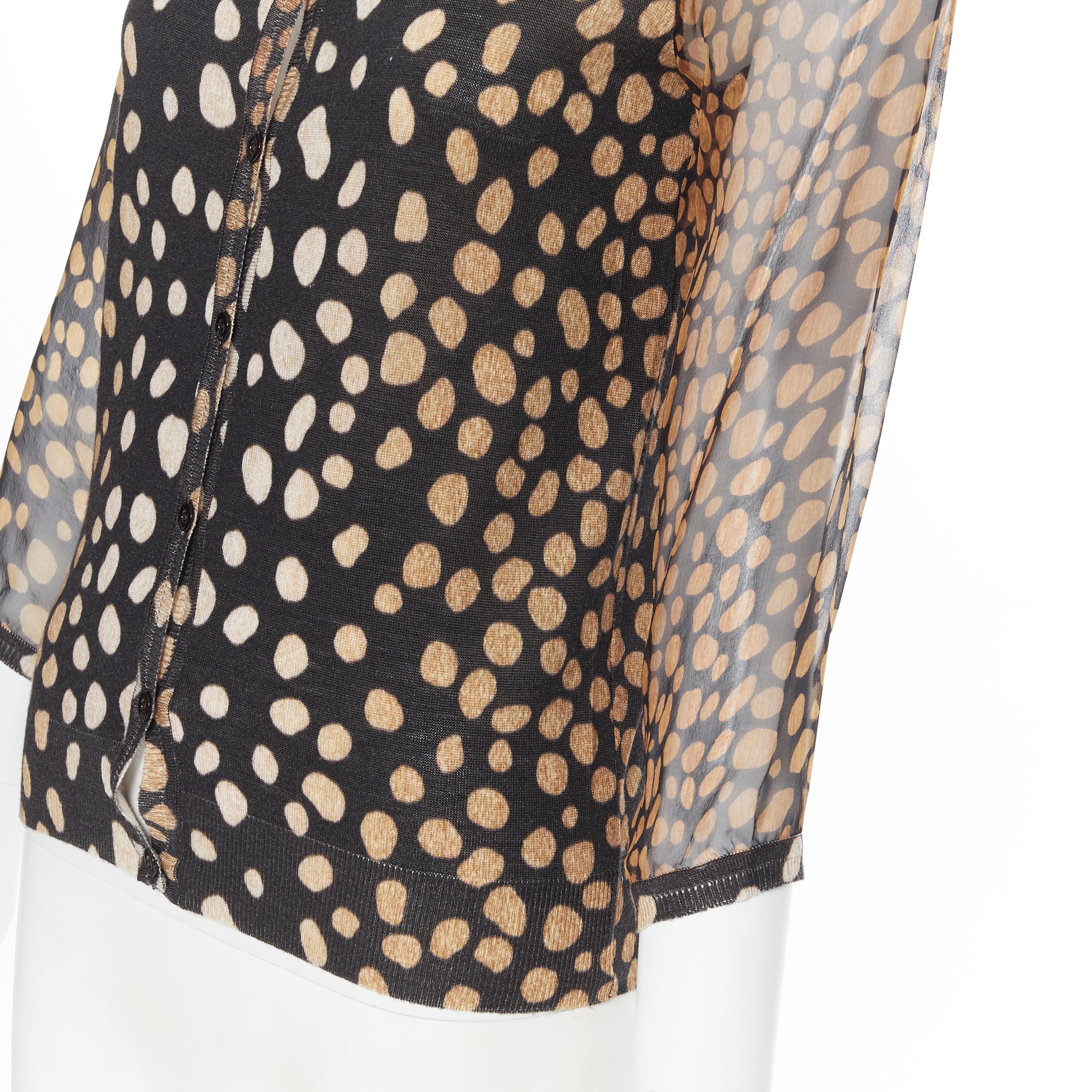 CHRISTIAN DIOR leopard print wool knit silk sleeves cardigan sweater FR34 XS 1