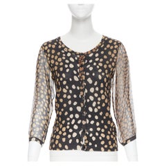 CHRISTIAN DIOR leopard print wool knit silk sleeves cardigan sweater FR34 XS
