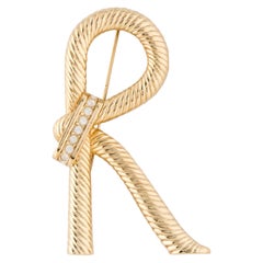 Christian Dior  Letter "R" Crystal Accented Brooch 