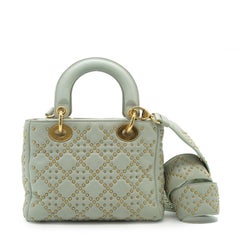 Christian Dior Light Blue Cannage Studded Leather Mini Lady Dior Bag