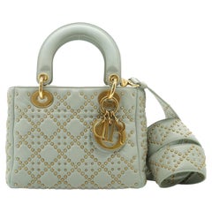 Christian Dior Light Blue Cannage Studded Leather Mini Lady Dior Bag