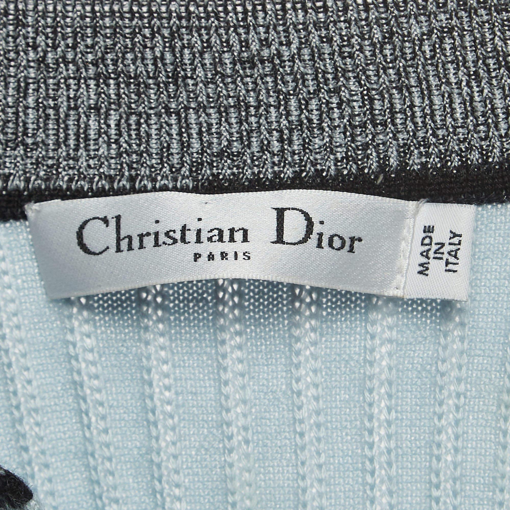 Christian Dior Light Blue Cashmere & Silk Knit Buttoned Sweater S For Sale 1