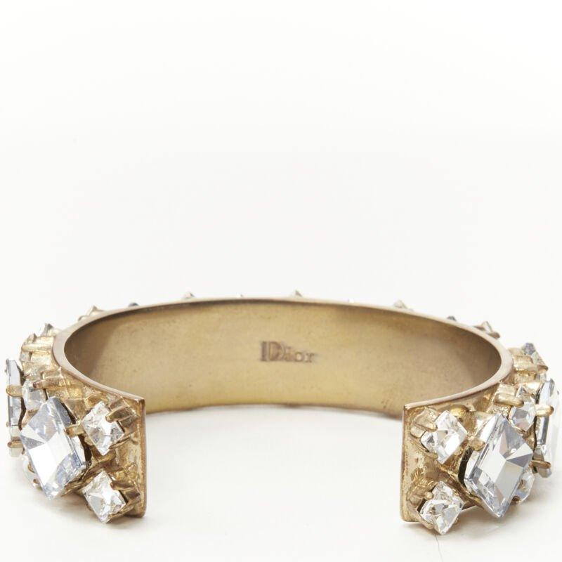 Women's CHRISTIAN DIOR light blue clear square crystal jewel gold-tone cuff bangle M For Sale