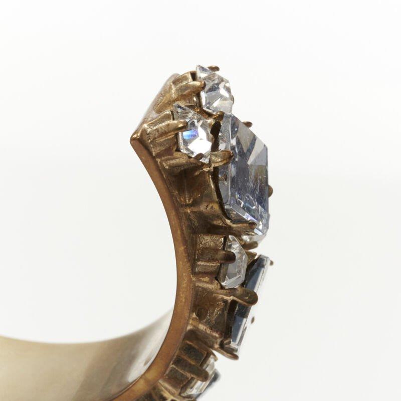 CHRISTIAN DIOR light blue clear square crystal jewel gold-tone cuff bangle M For Sale 1