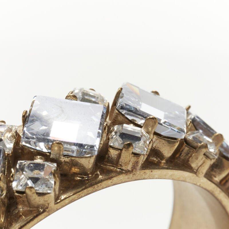 CHRISTIAN DIOR light blue clear square crystal jewel gold-tone cuff bangle M For Sale 3
