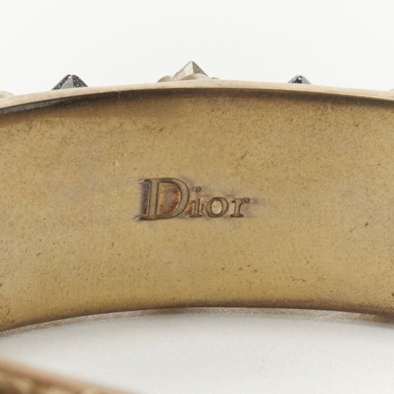 CHRISTIAN DIOR light blue clear square crystal jewel gold-tone cuff bangle M For Sale 4