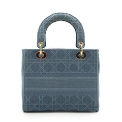 Christian Dior Light Blue Denim Medium Lady Dior Bag with Strap