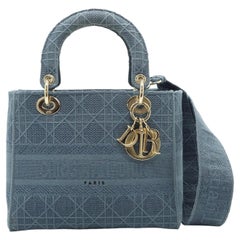 Christian Dior Light Blue Denim Medium Lady Dior Bag with Strap