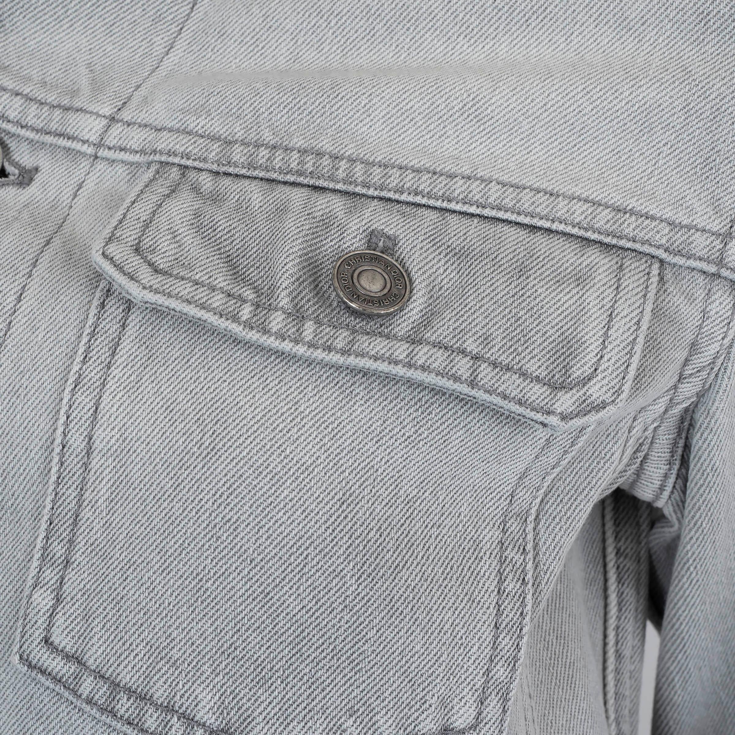CHRISTIAN DIOR light grey cotton 2021 WASHED DENIM Jacket 34 XXS For Sale 1