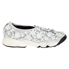 CHRISTIAN DIOR light grey PERFORATED FLORAL FUSION Sneakers Shoes 38.5