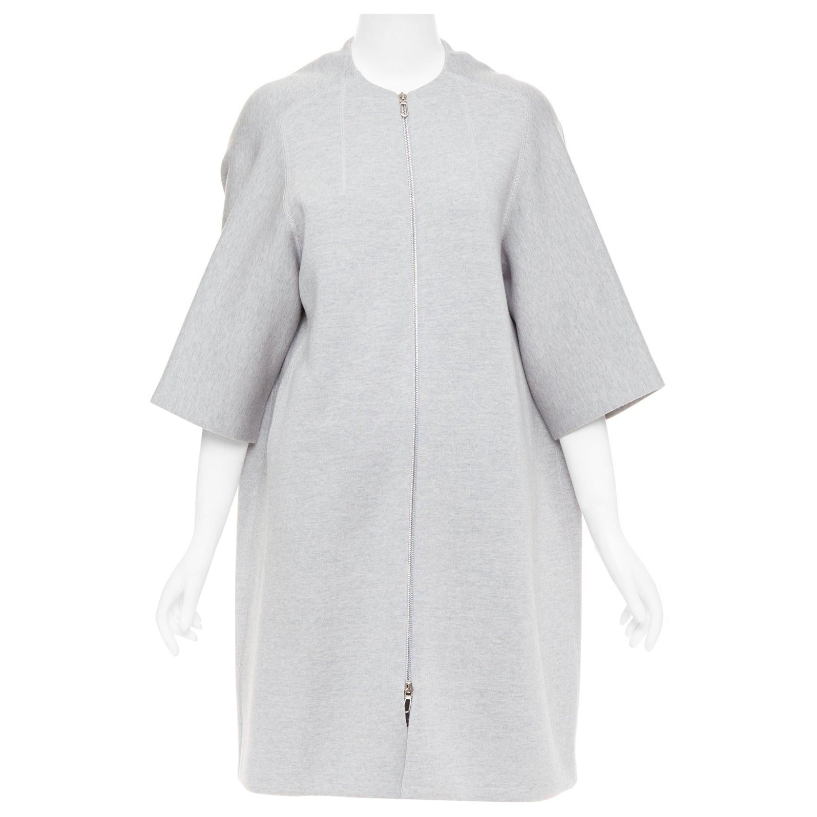 CHRISTIAN DIOR light grey wool blend jersey cocoon half sleeve coat FR36 S