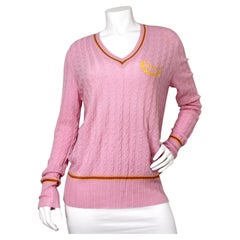 Christian Dior V.I.I.Light Pink Cable-Knit Cashmere V-Neck Sweater