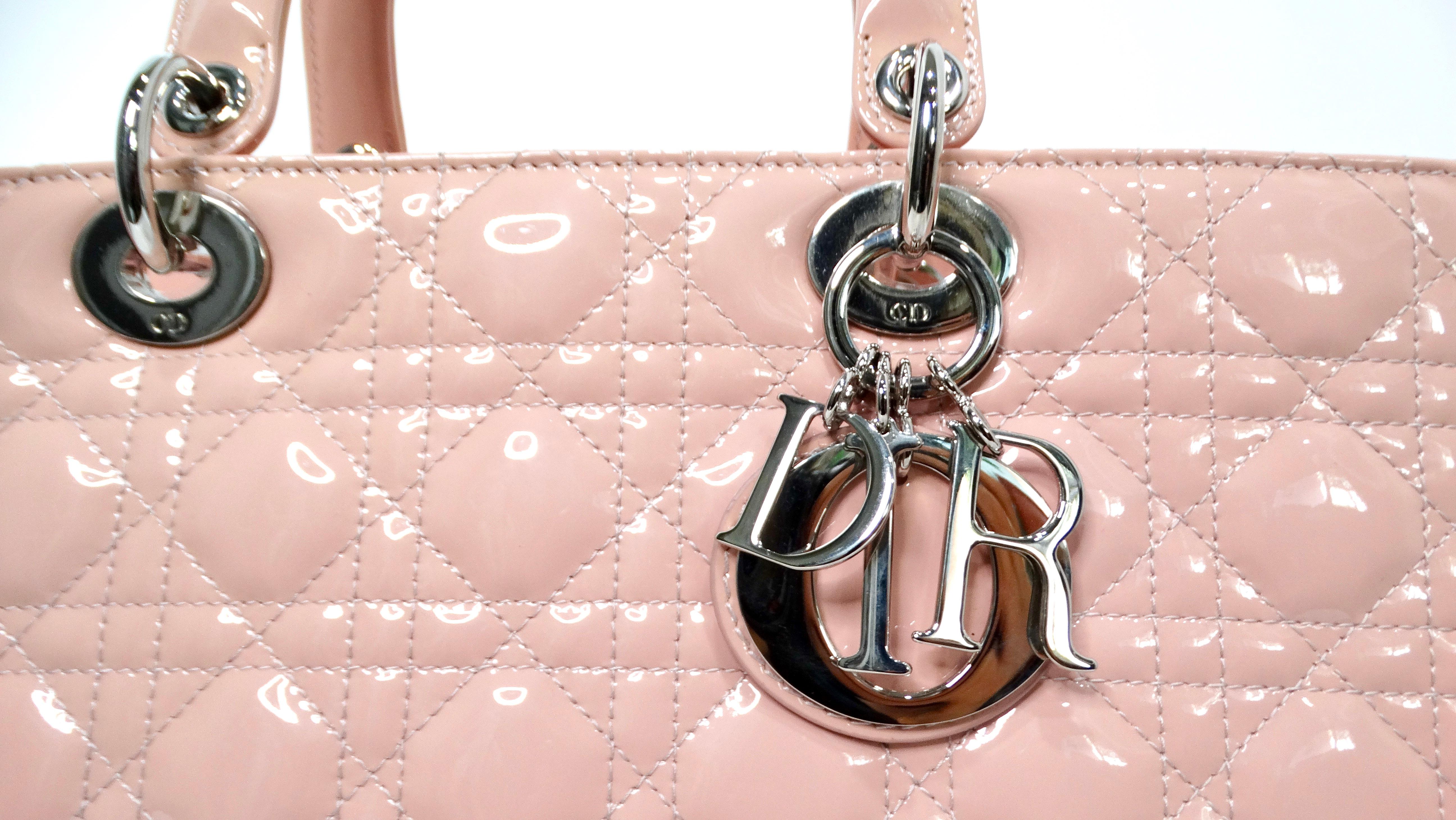 Beige Christian Dior Light Pink Patent Cannage Large Lady Dior Handbag in vendita
