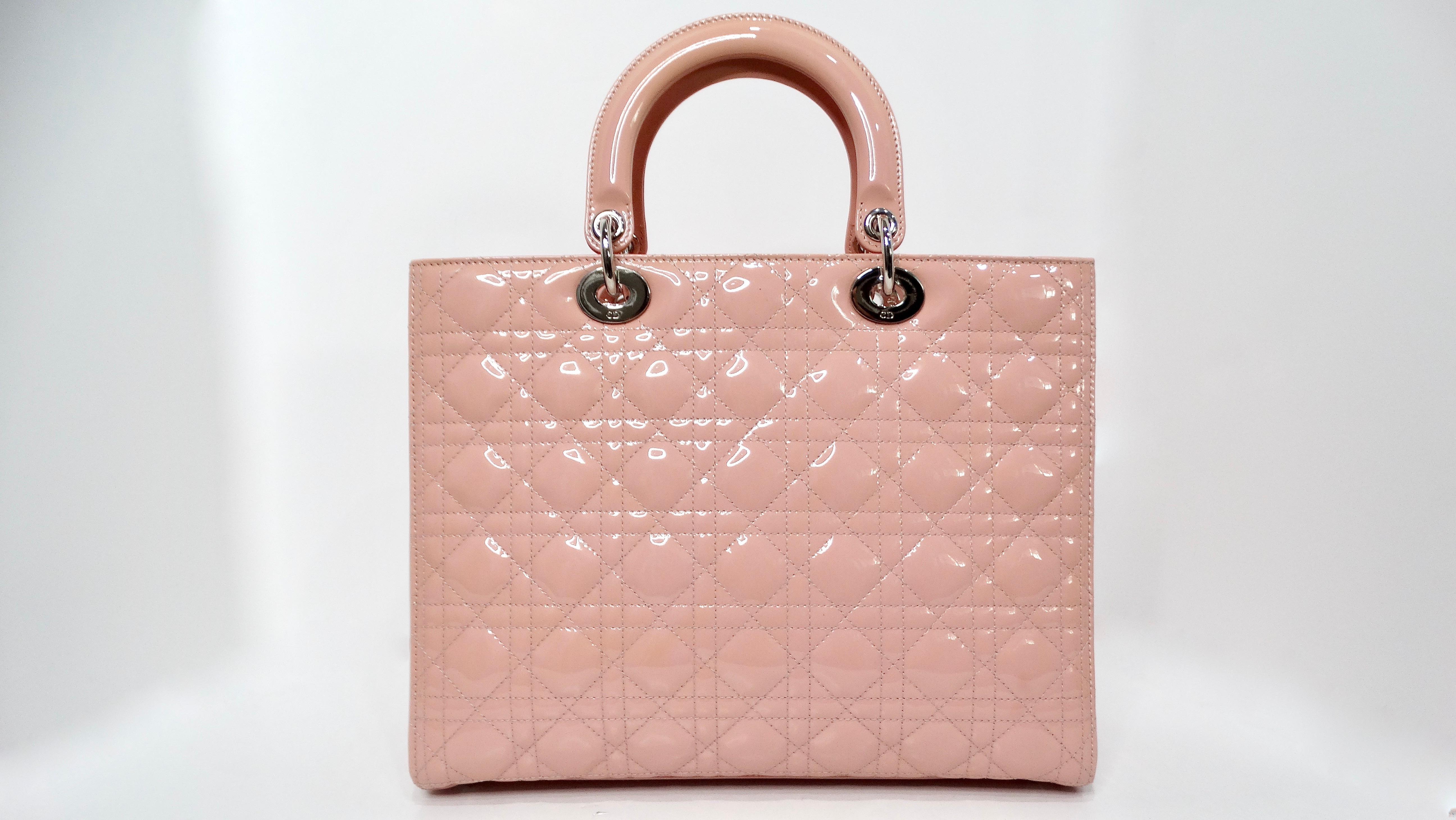 Christian Dior Light Pink Patent Cannage Large Lady Dior Handbag In condizioni buone in vendita a Scottsdale, AZ