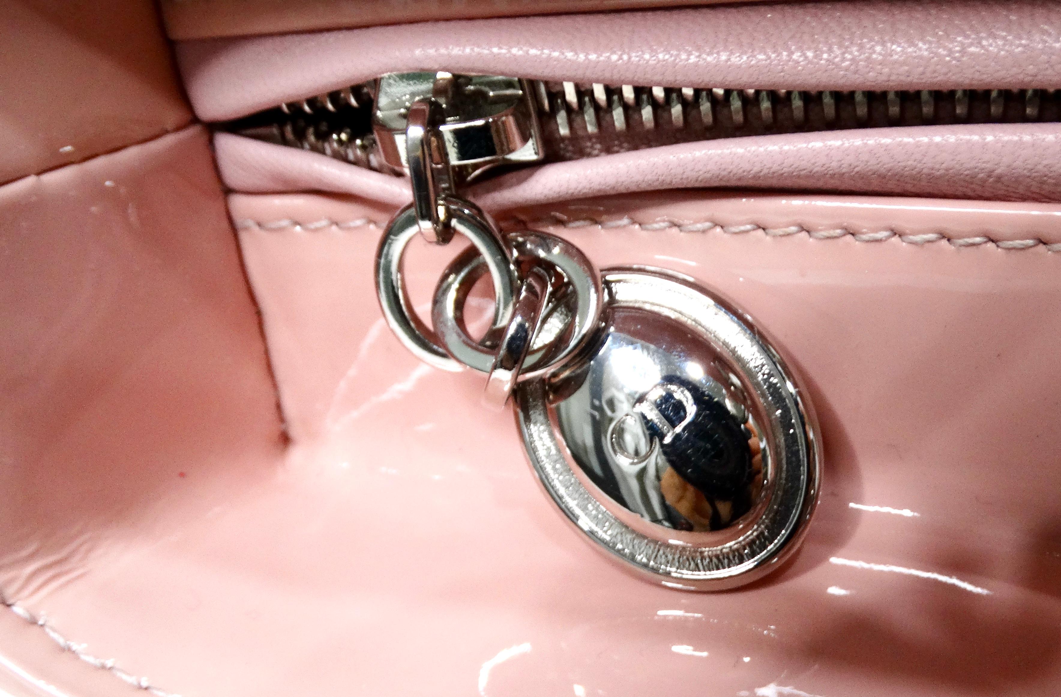 Christian Dior Light Pink Patent Cannage Large Lady Dior Handbag in vendita 2