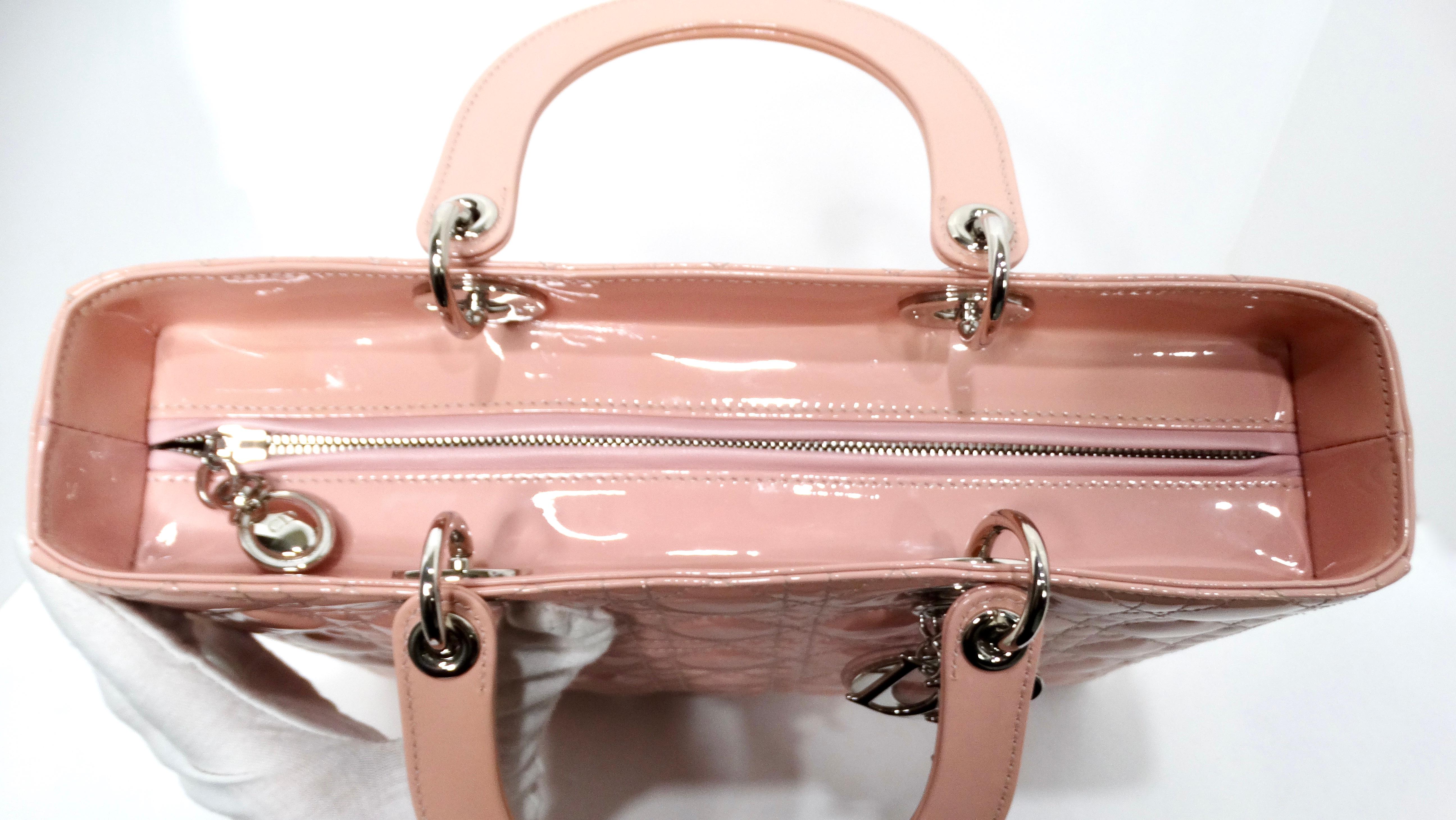 Christian Dior Light Pink Patent Cannage Large Lady Dior Handbag in vendita 3
