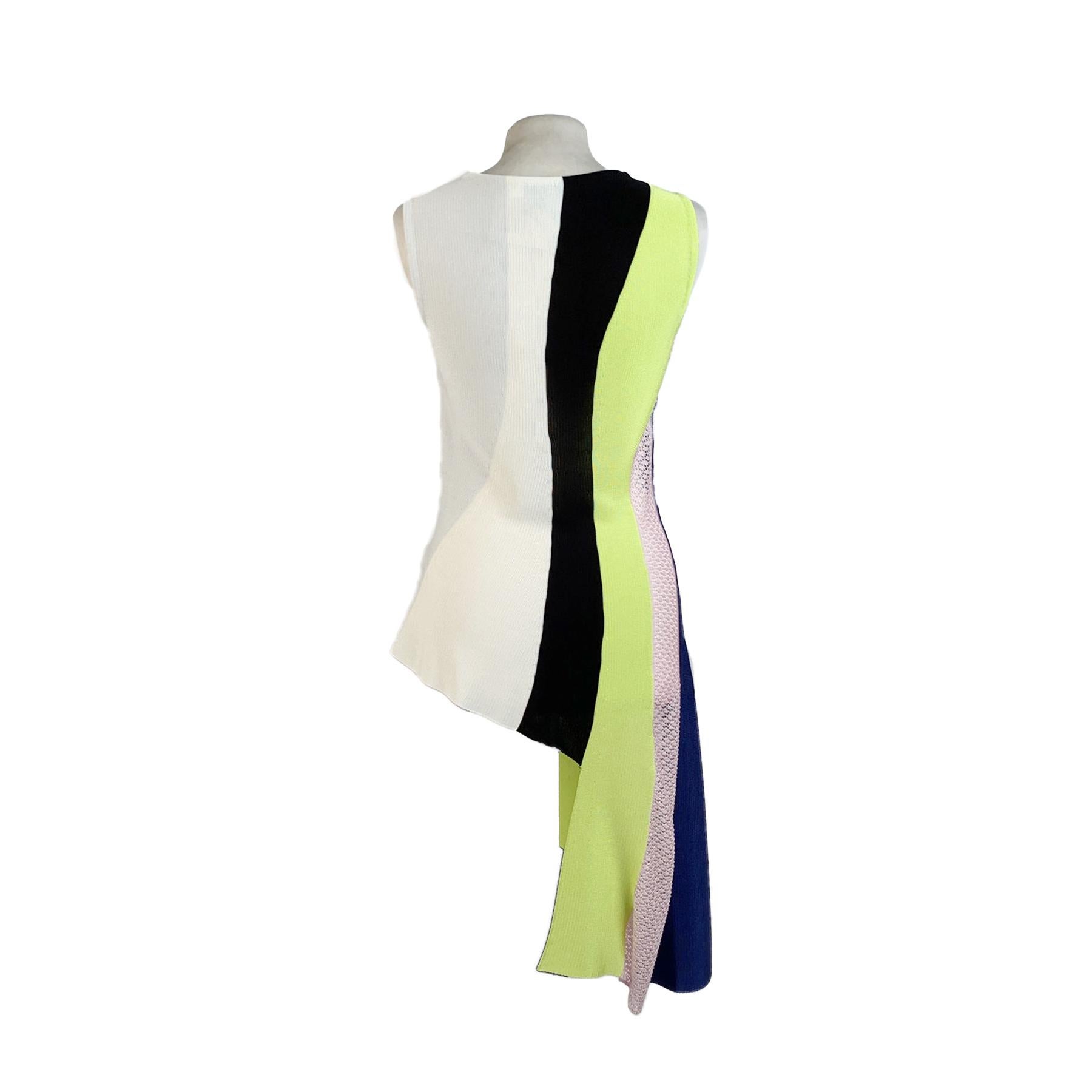 Women's Christian Dior Light Weight Knit Color Block Asymmetric Top Size S 