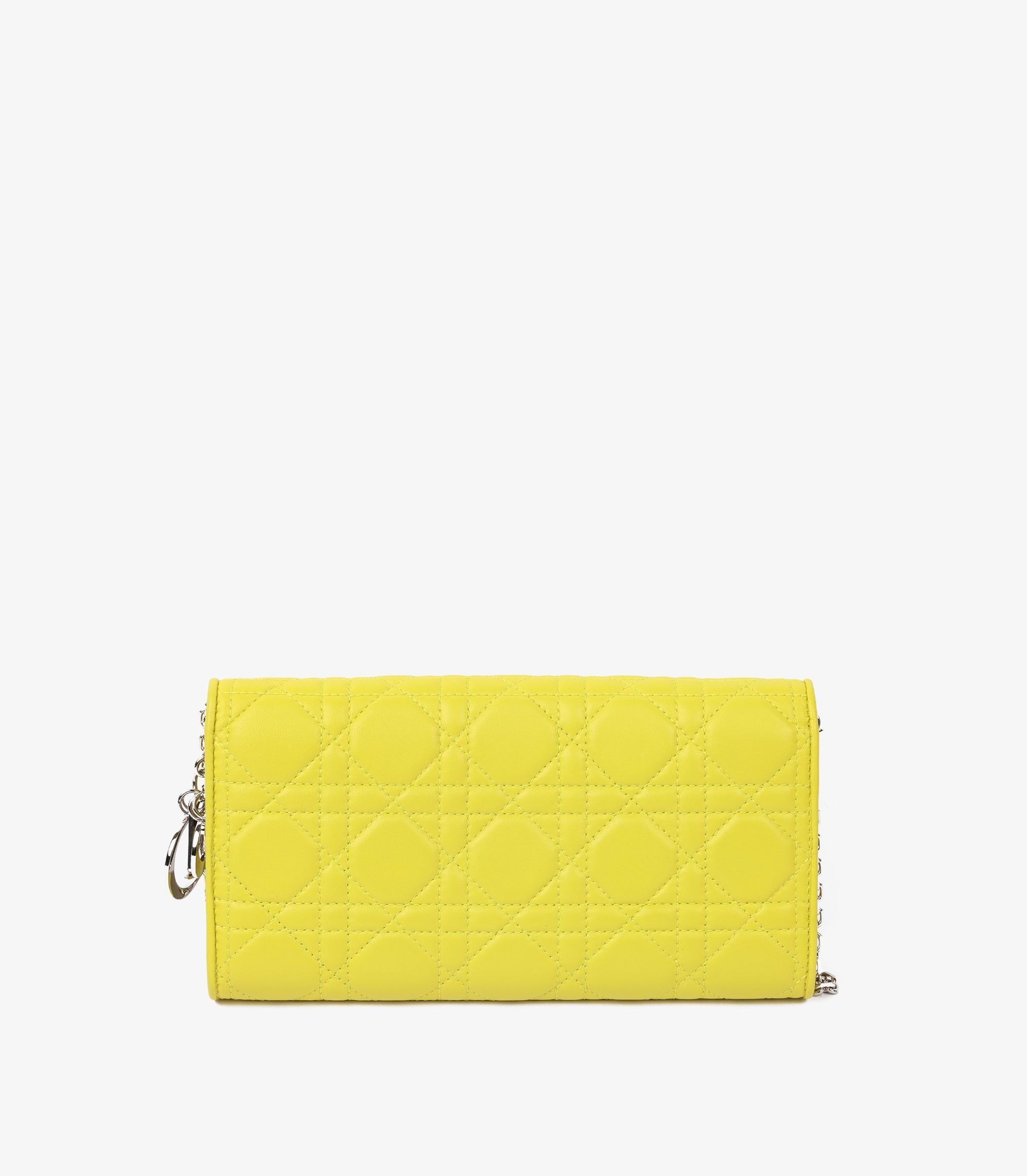 Christian Dior Lime Cannage Quilted Lambskin Lady Dior Wallet-on-Chain In Excellent Condition In Bishop's Stortford, Hertfordshire