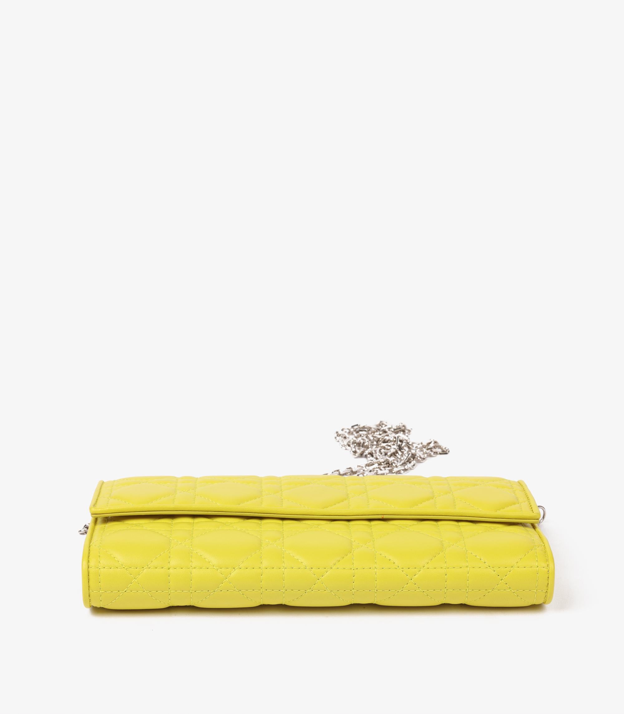 Christian Dior Lime Cannage Quilted Lambskin Lady Dior Wallet-on-Chain 1