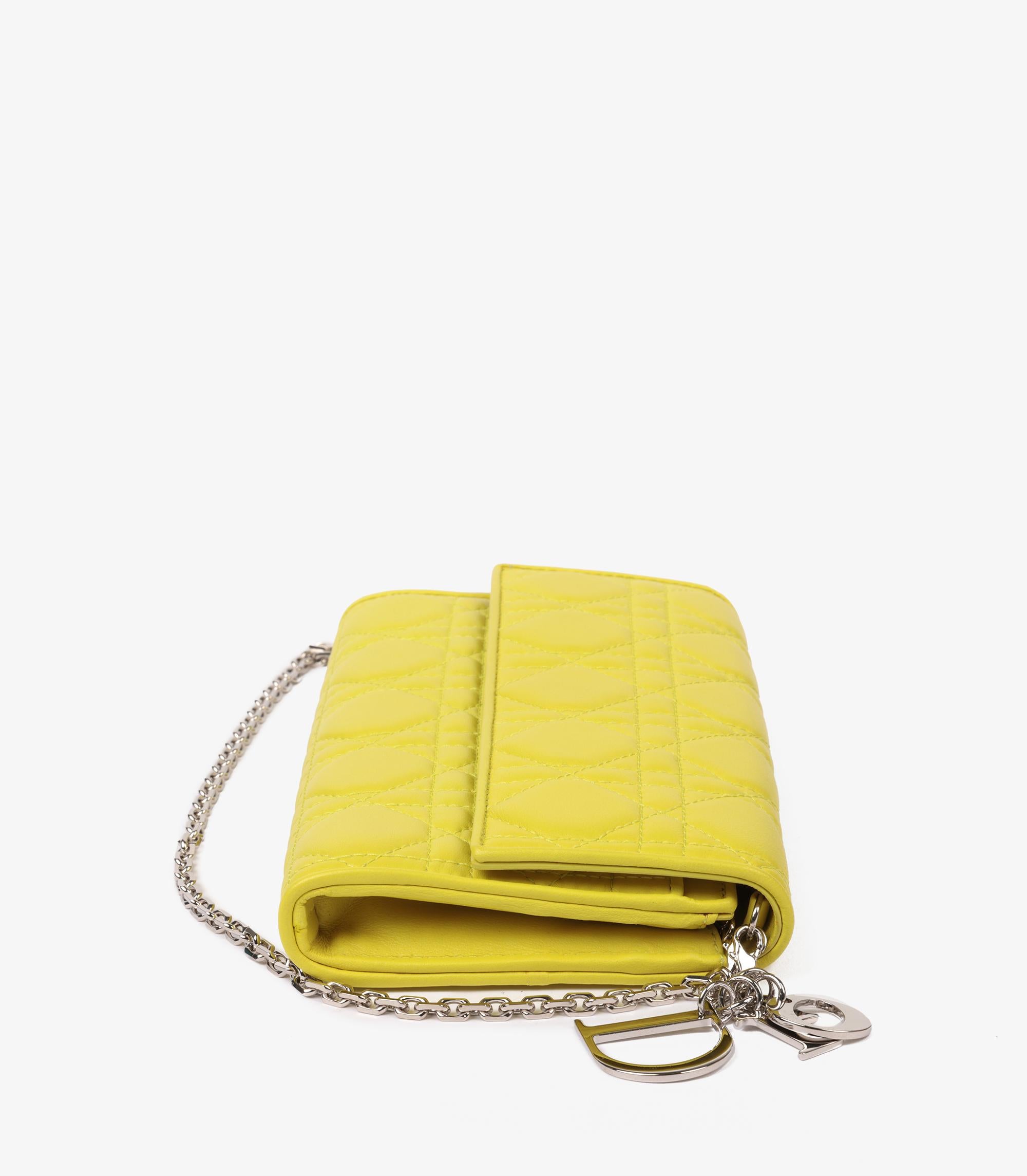 Christian Dior Lime Cannage Quilted Lambskin Lady Dior Wallet-on-Chain 2