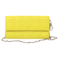 Christian Dior Lime Cannage Quilted Lambskin Lady Dior Wallet-on-Chain