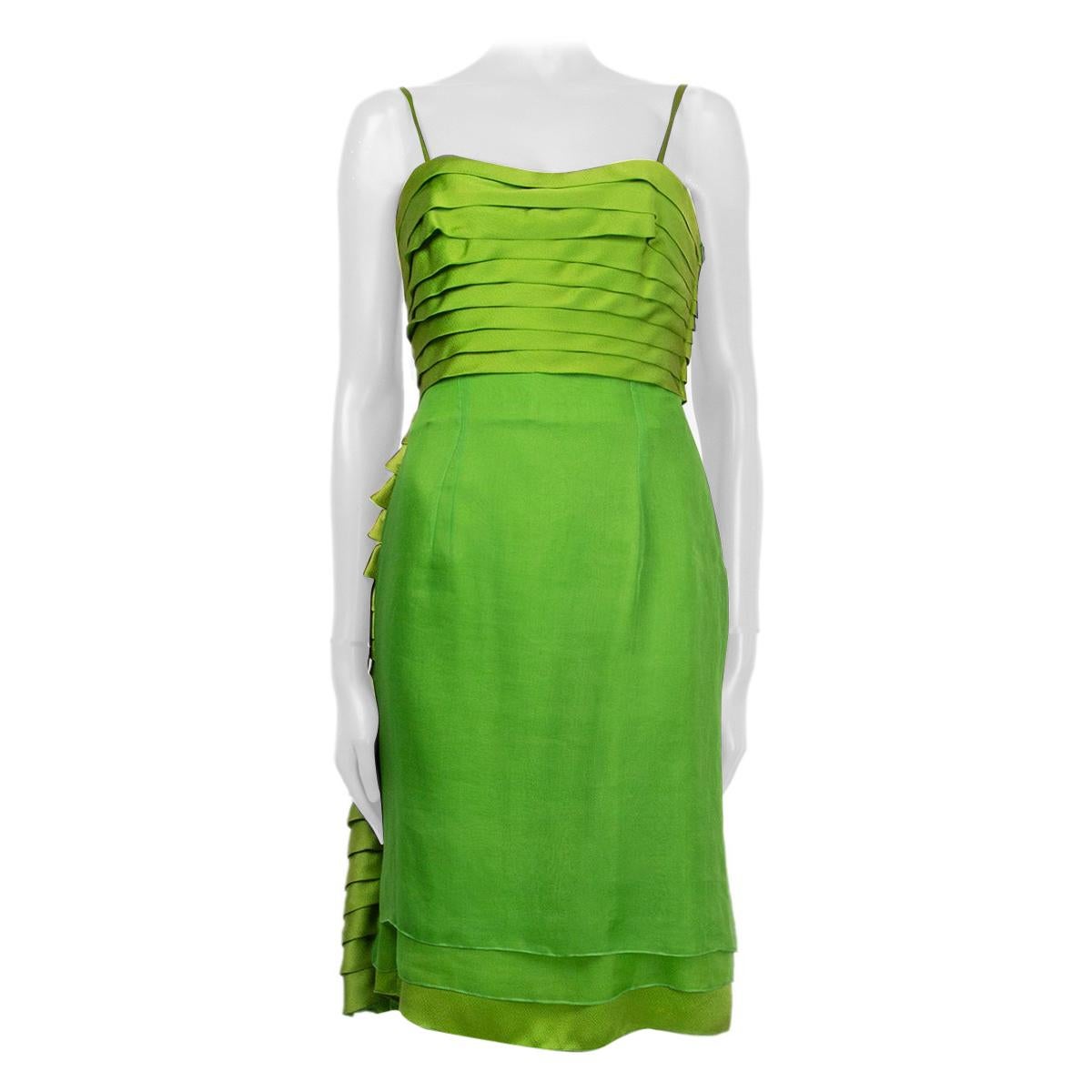 CHRISTIAN DIOR lime green silk ORGANZA & SATIN Cocktail Dress 40