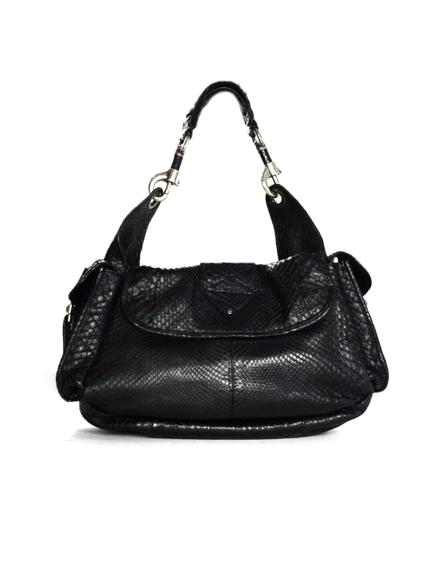 Christian Dior Limited Edition Black Python Shoulder Bag w/ Side Pockets In Excellent Condition In New York, NY