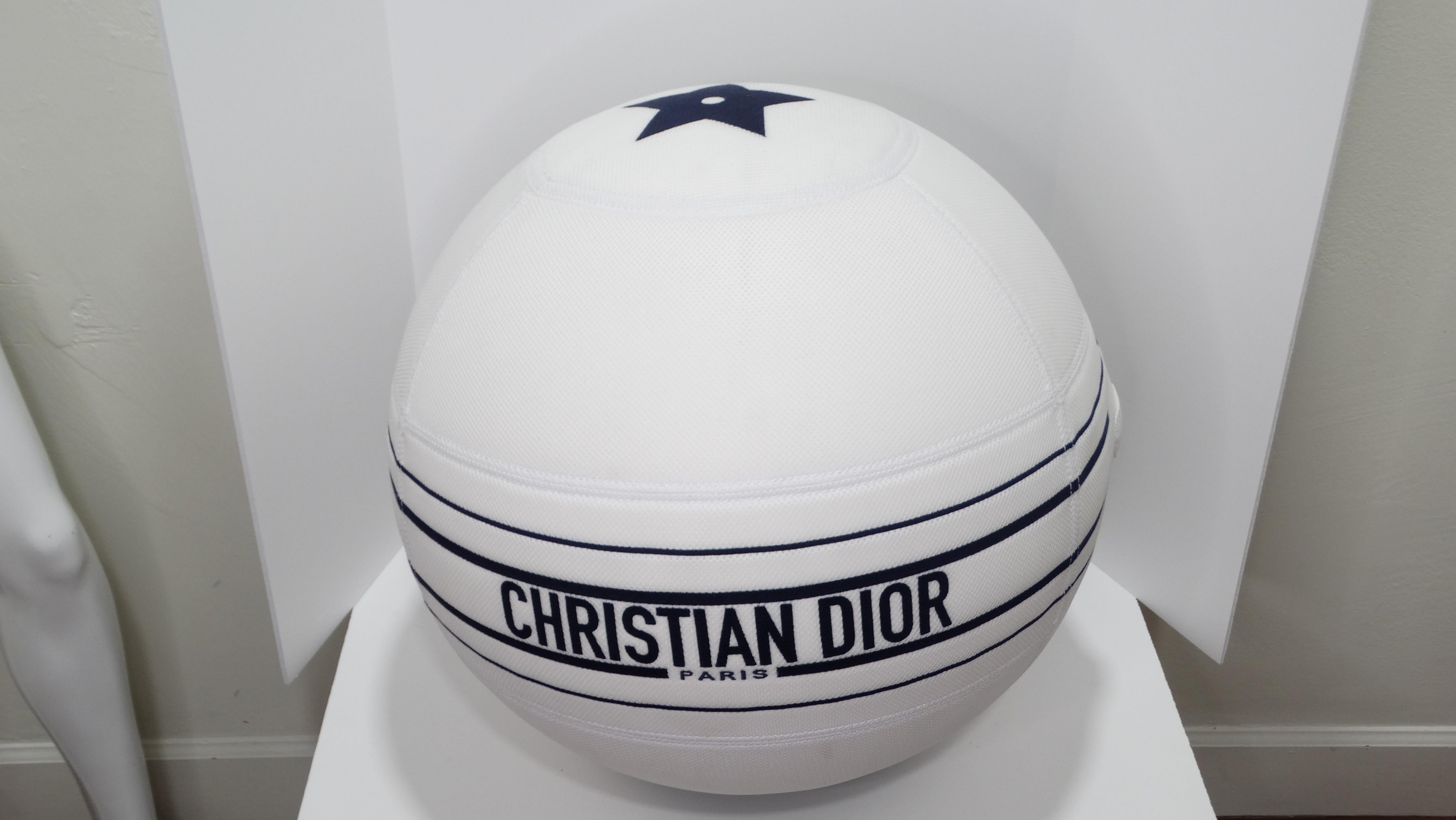 Elevate your workout / home decor game with this absolutely incredible limited edition Dior White Logo Technogym Gym Ball for Dior Yoga 1D129! Large white medicine ball features a signature Dior star at the top, 'CHRISTIAN DIOR PARIS' in bold