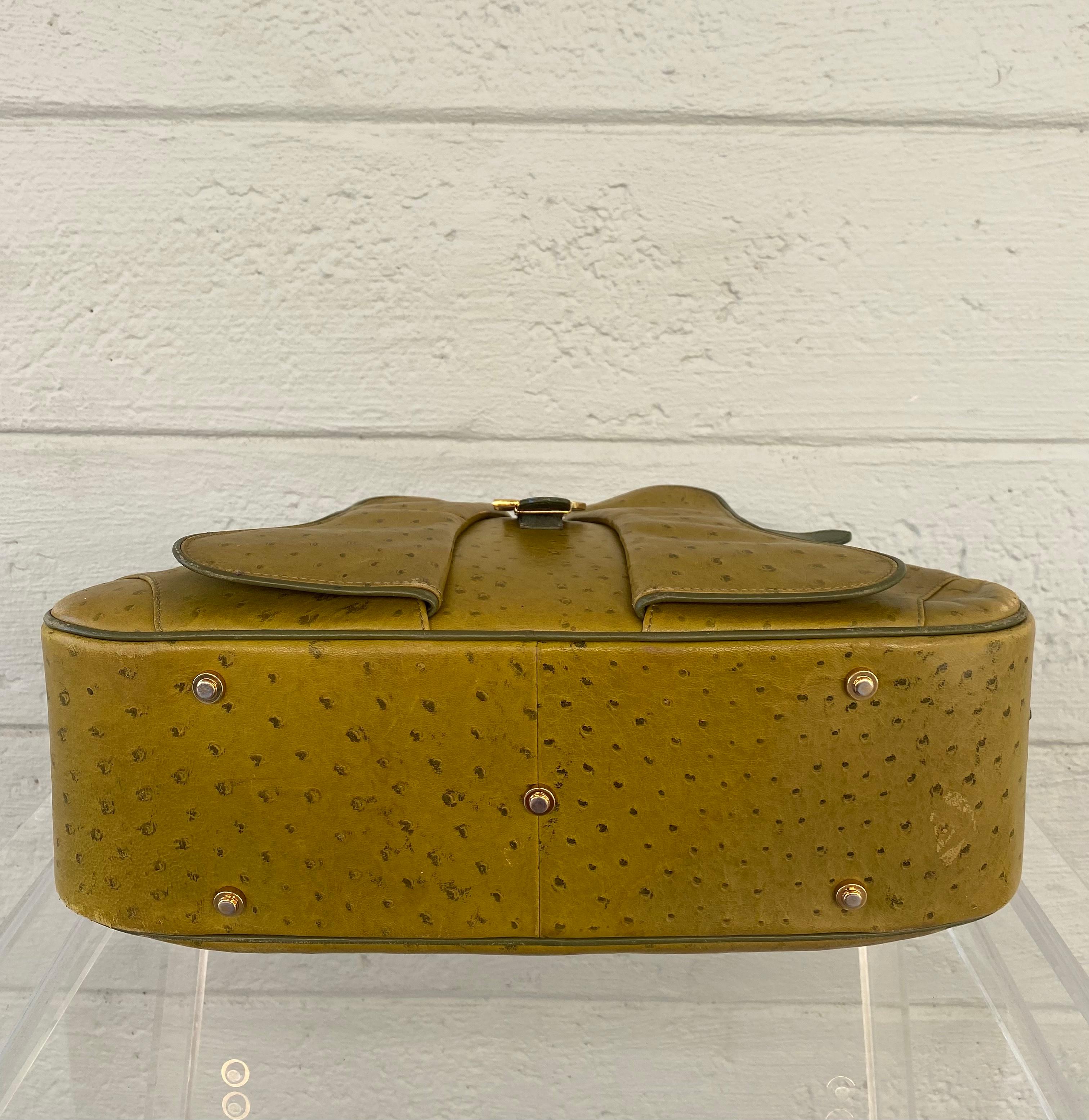 Christian Dior Limited Edition Ostrich Olive Green Bowler Bag 3