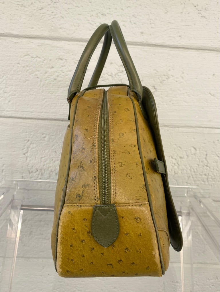 Christian Dior Limited Edition Ostrich Olive Green Bowler Bag In Good Condition For Sale In Fort Lauderdale, FL