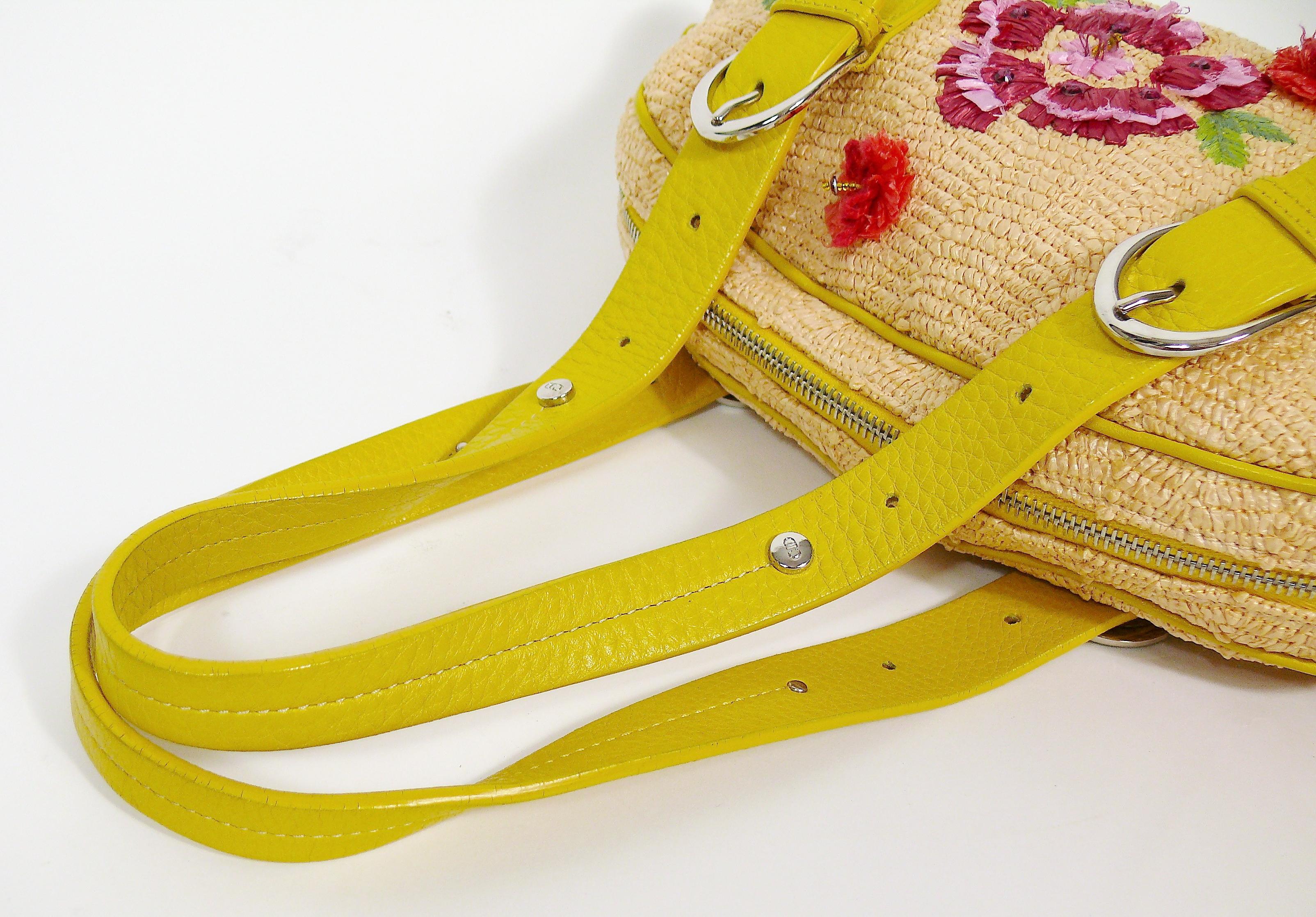 Christian Dior Limited Edition Raffia Flower Bowler Handbag 2
