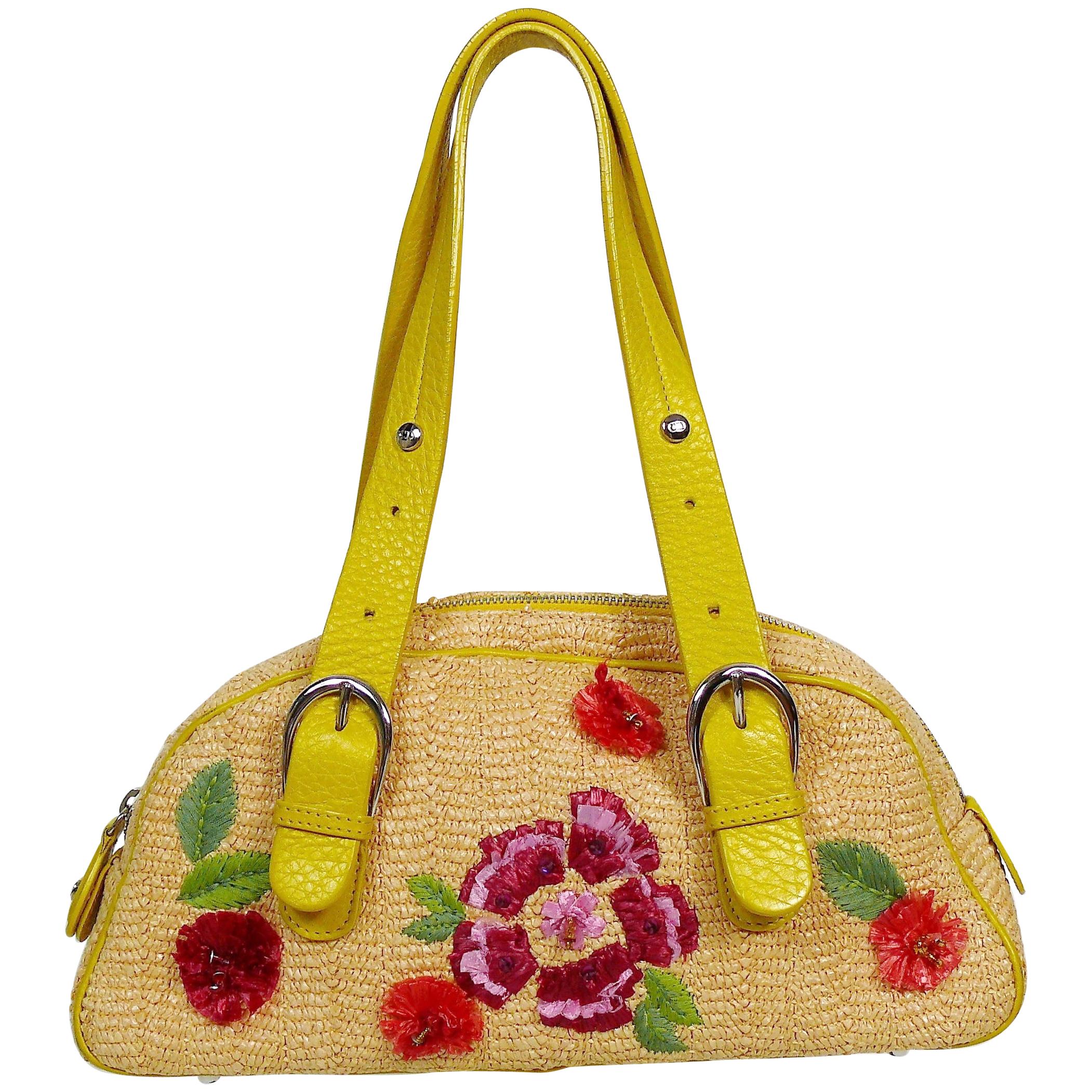 Christian Dior Limited Edition Raffia Flower Bowler Handbag