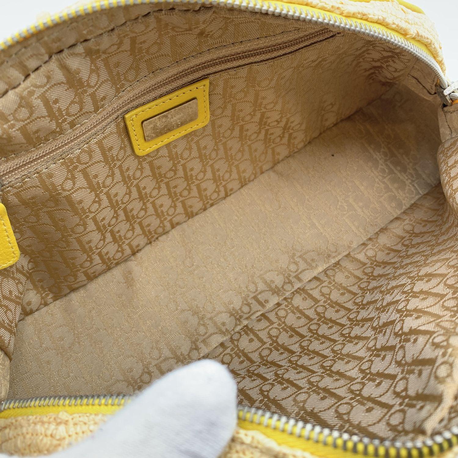 Christian Dior Limited Edition Gelbe Raffia-Blumenhandtasche Tasche mit Blumenmuster Damen