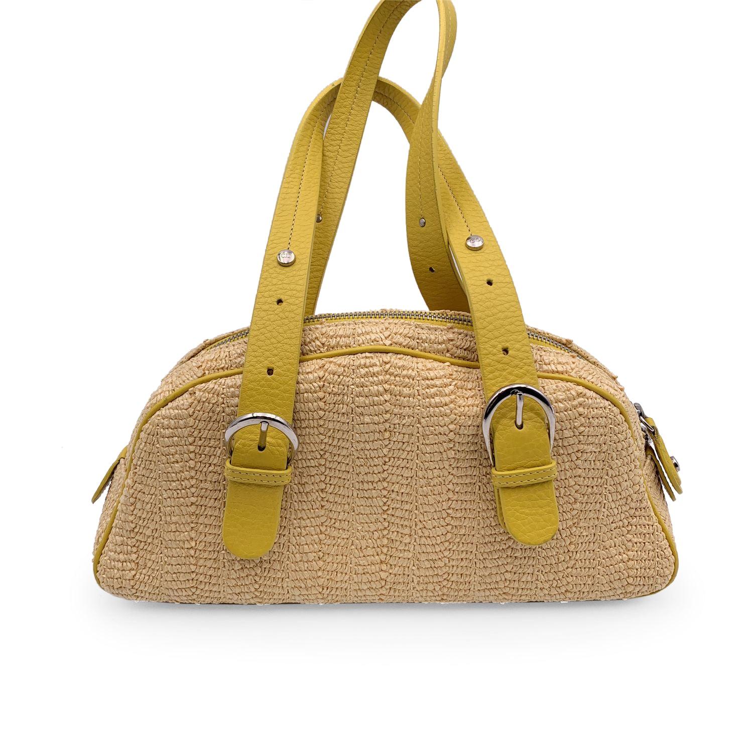 Christian Dior Limited Edition Yellow Raffia Flower Handbag In Excellent Condition For Sale In Rome, Rome