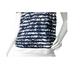 Christian Dior Linen Navy Blue Striped Palm Tree Print Graphic T-Shirt
