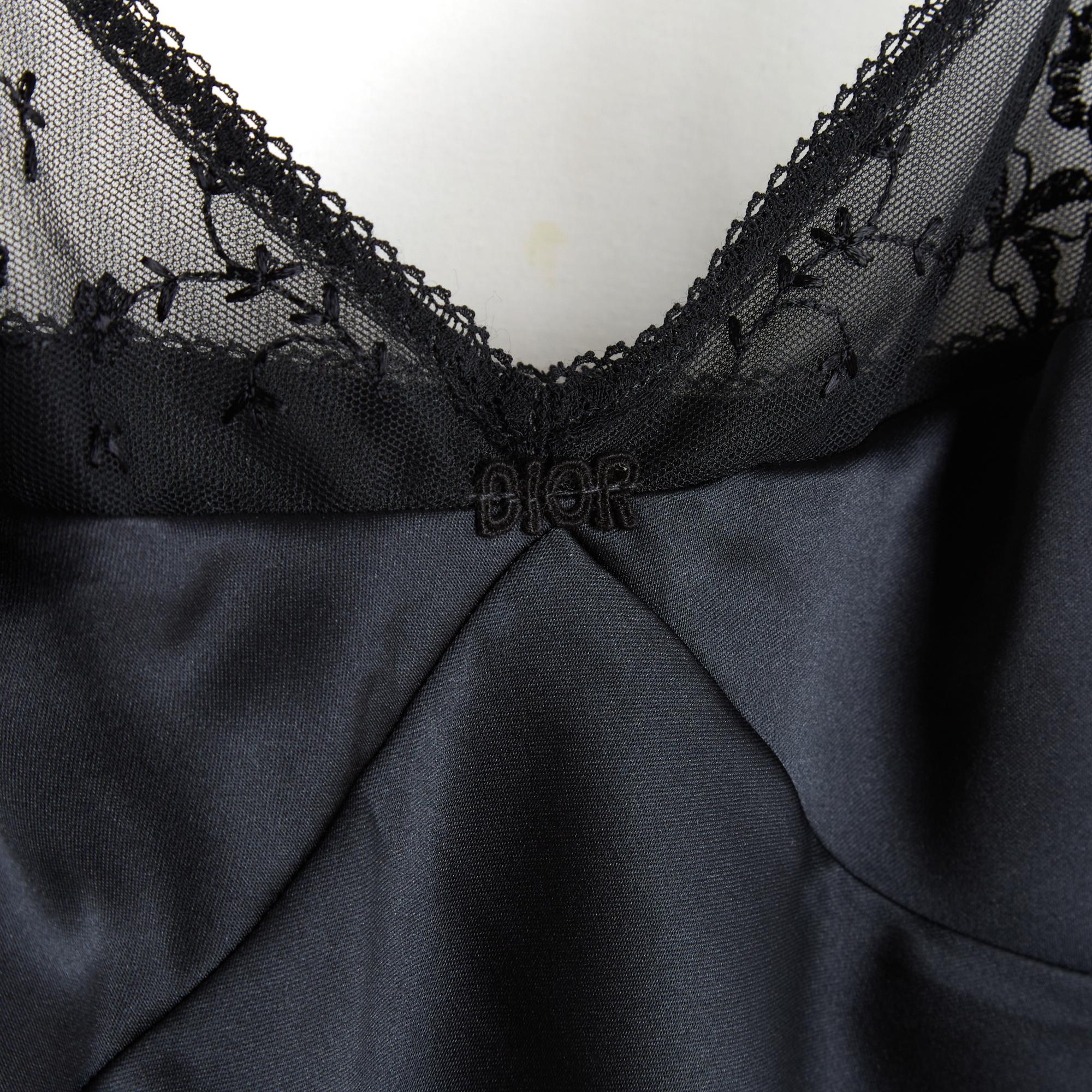 Nero Christian Dior Lingerie 1985 Robe Combinaison FR38 Satin Slip Dress UK10 US8 in vendita