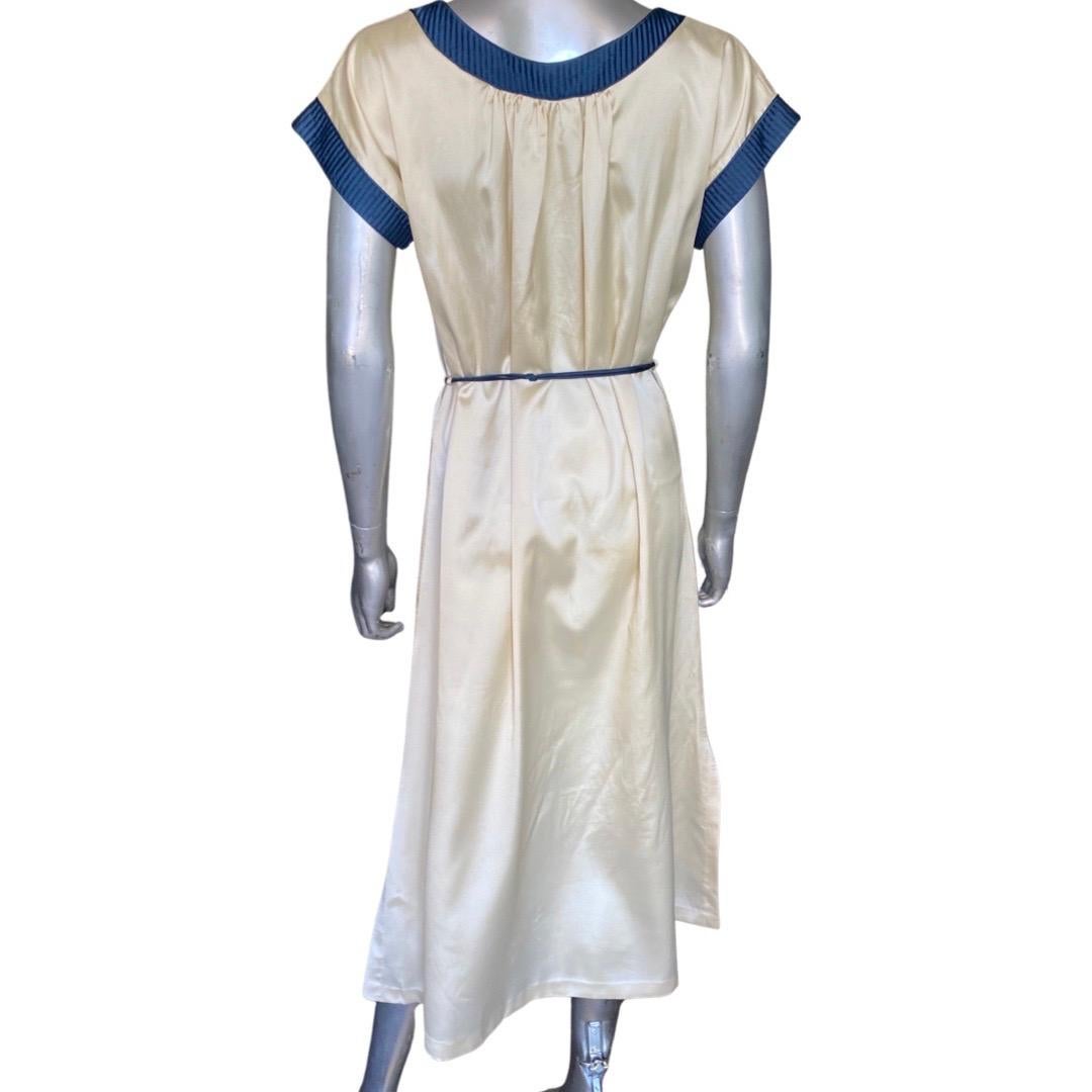 Christian Dior Lingerie Label Creme Charmeuse Navt Trim Chemise Dress Size Med For Sale 1