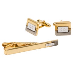 Set de pasador de corbata y gemelos bicolor con logotipo Christian Dior