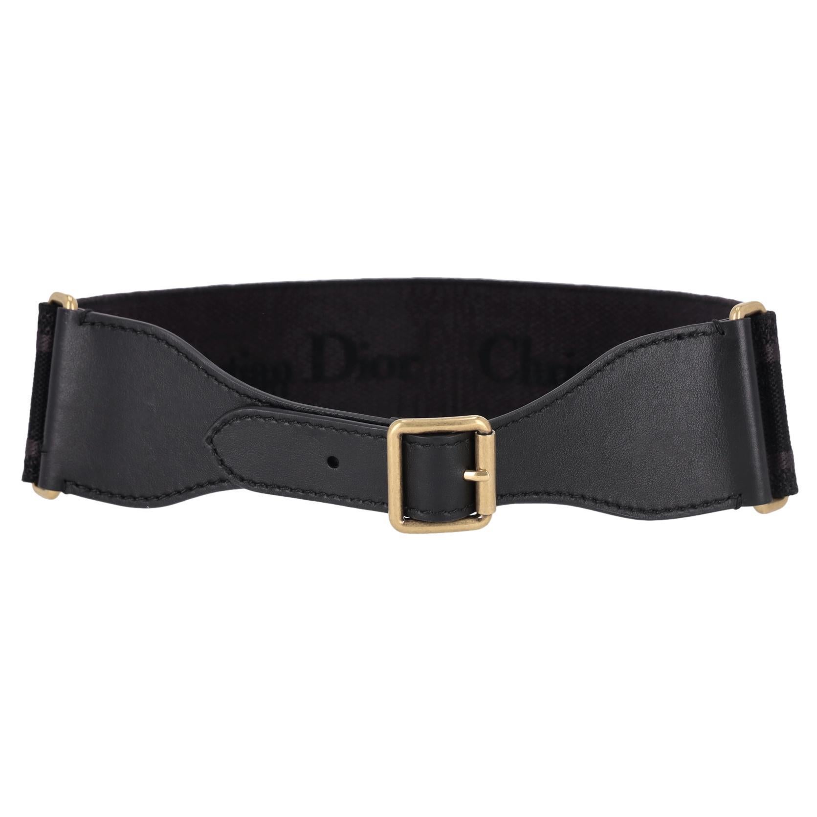 Cintura ricamata in tela e pelle con logo Christian Dior

Cintura in tela nera e grigia con marchio della firma sul retro.

Con cinturino in pelle nera regolabile e fibbia in oro invecchiato sul davanti.

Prezzo di listino circa 750 euro

Dimensioni