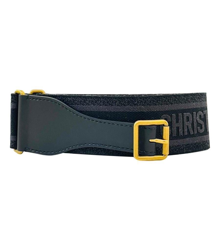 Black Christian Dior Logo Canvas & Leather Embroidered Belt For Sale