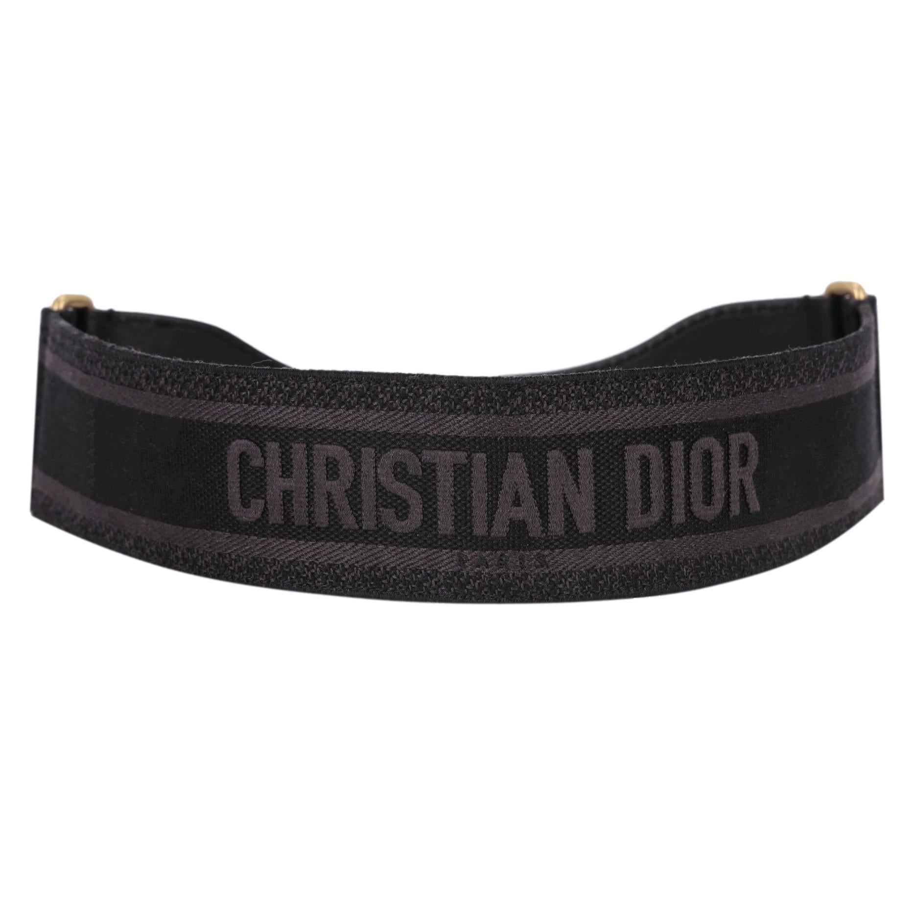 Nero Cintura ricamata in tela e pelle con logo Christian Dior in vendita