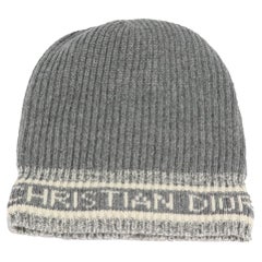 Christian Dior Logo Intarsia Cashmere Blend Ribbed Beanie One Size