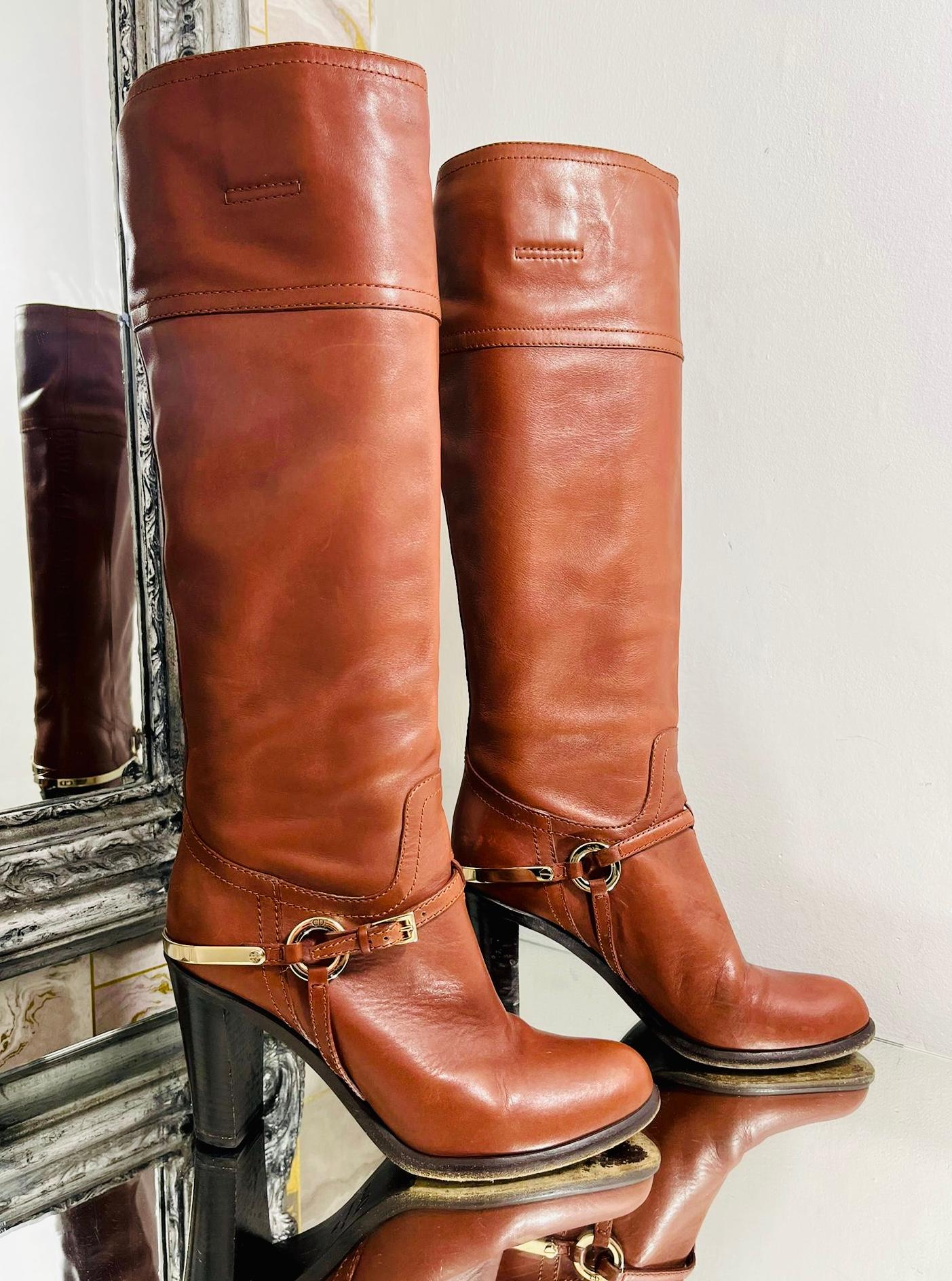 Christian Dior Logo Leather Knee Boots In Good Condition In London, GB