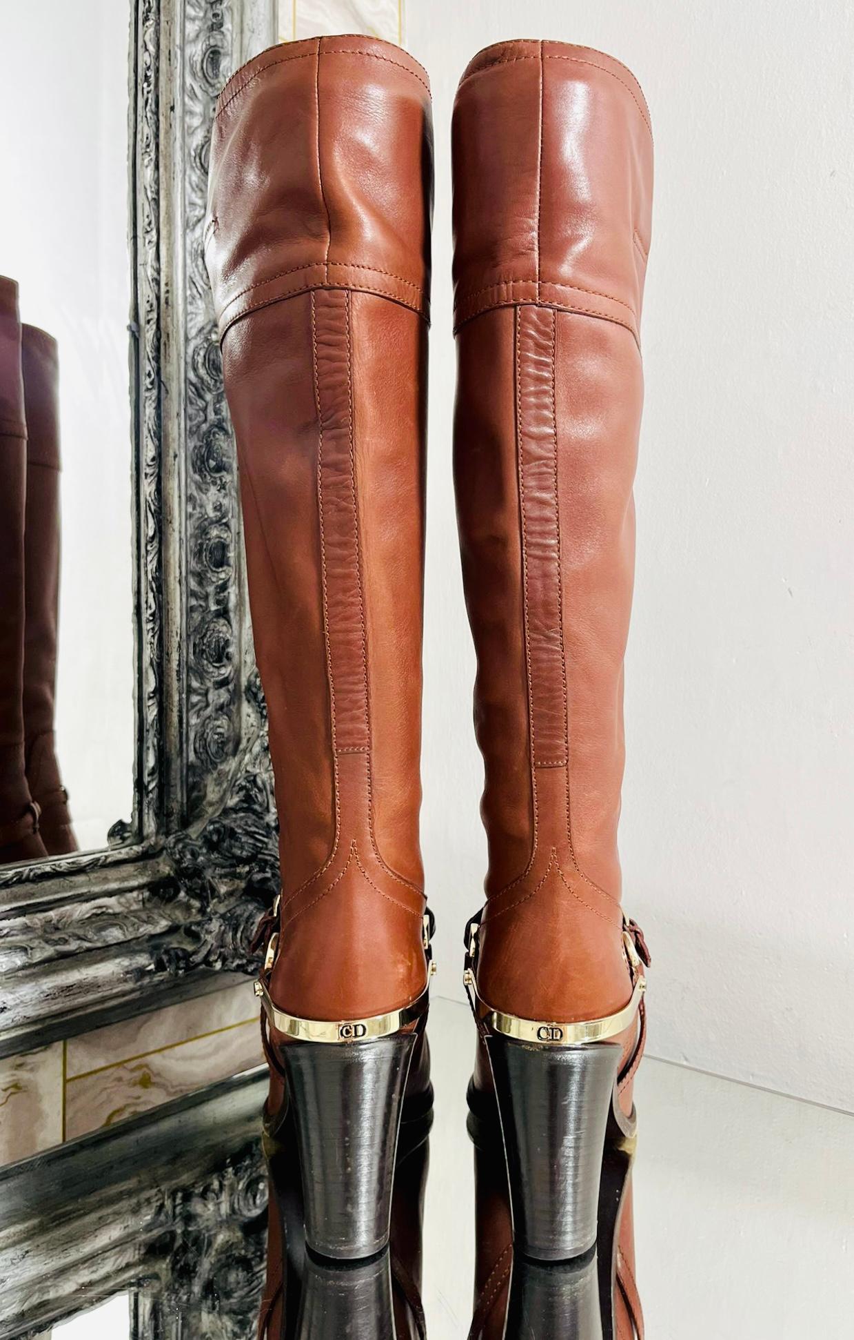 Women's Christian Dior Logo Leather Knee Boots