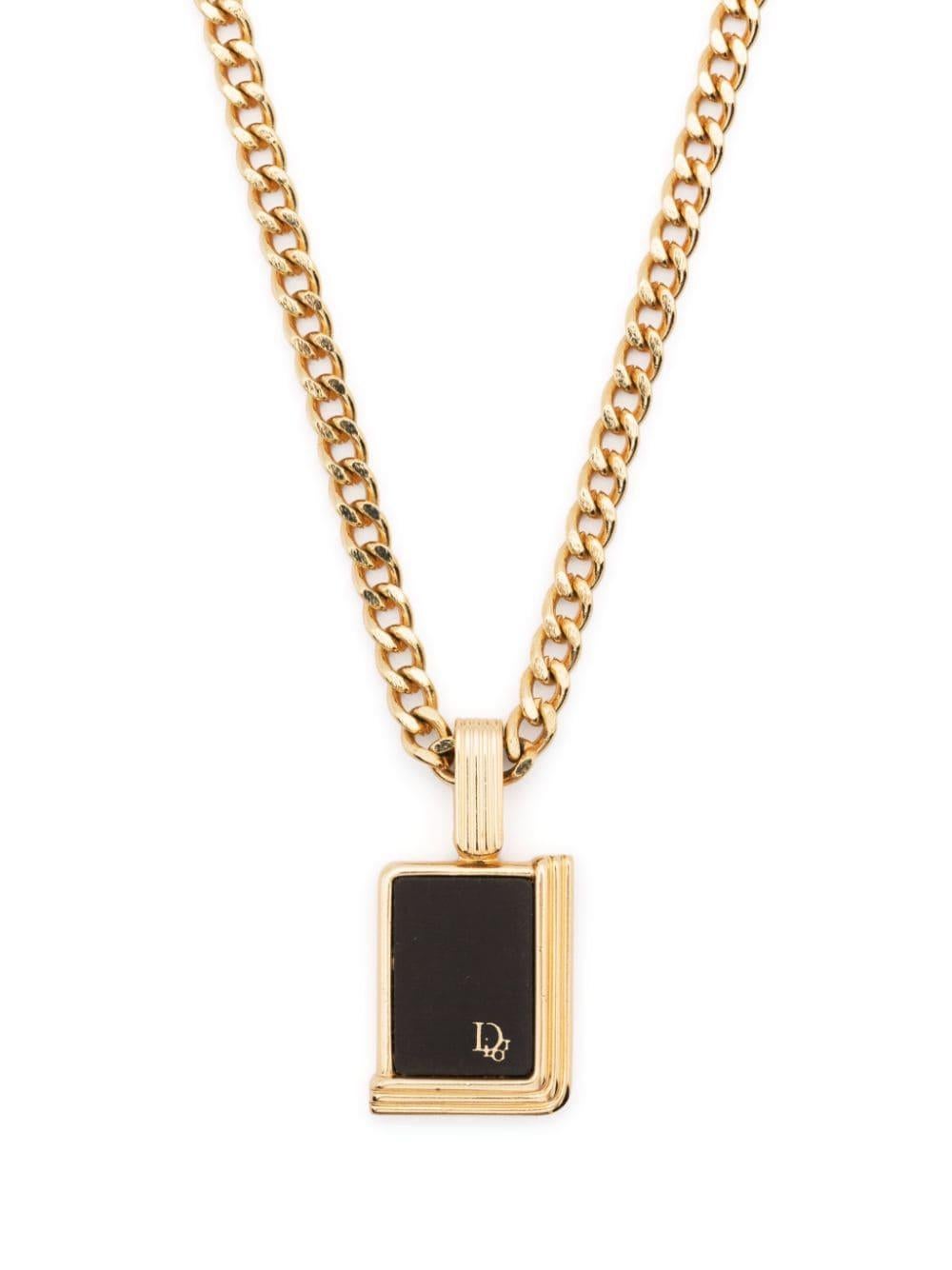 Women's Christian Dior Logo-Pendant Chain Necklace For Sale