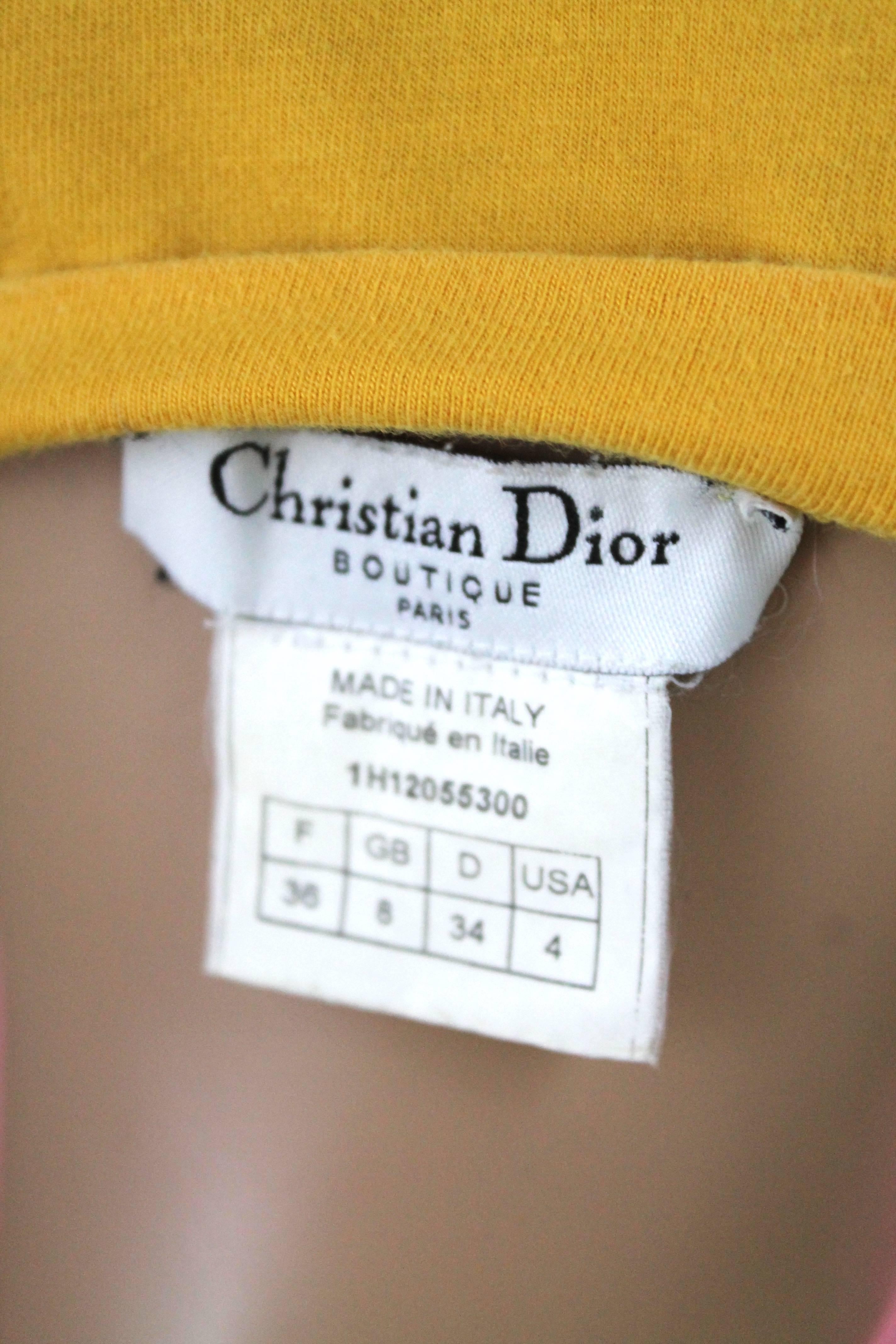 Christian Dior Logo T-Shirt in Yellow from AW 2001 Size 4 US In Excellent Condition In Los Angeles, CA