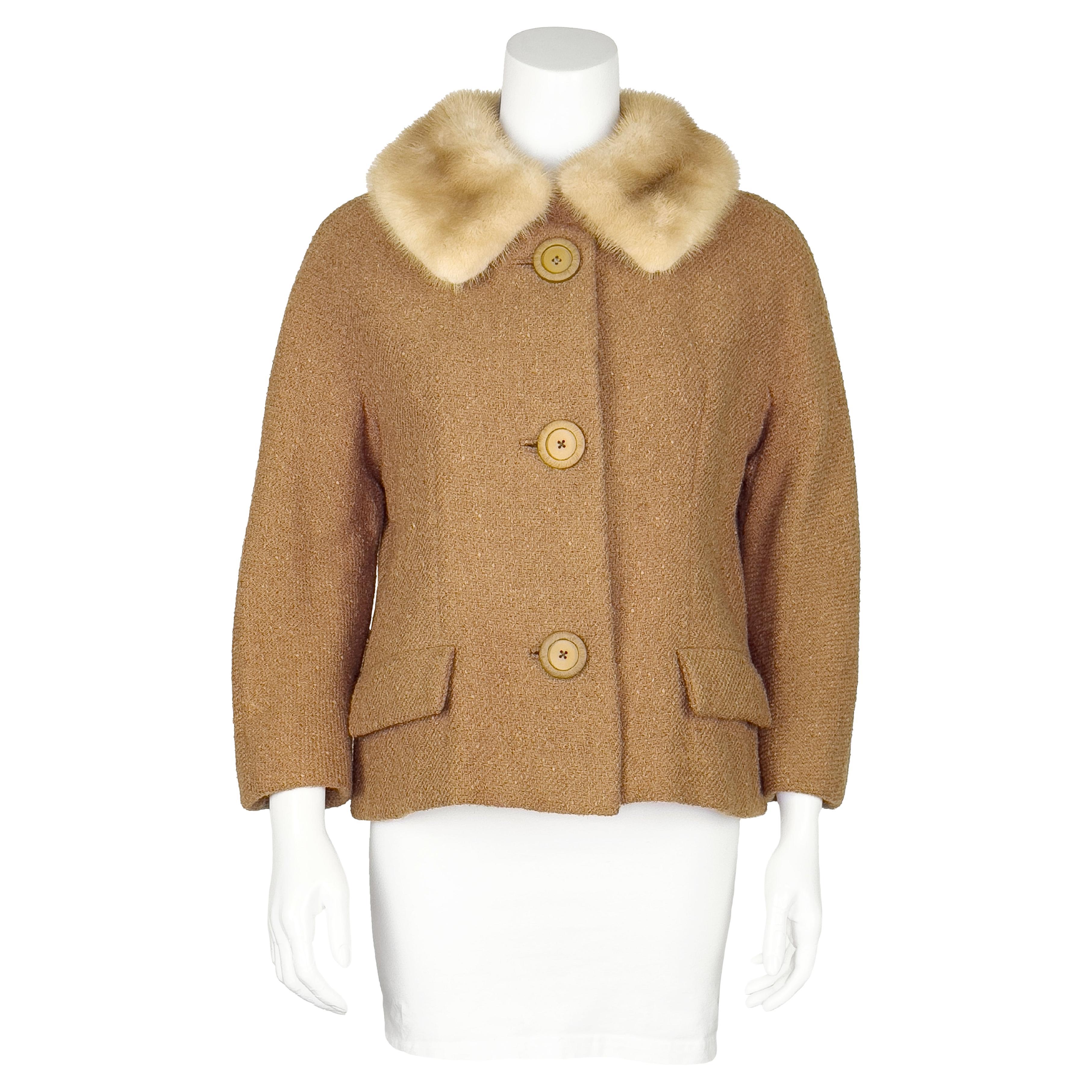 Christian Dior London 1950's Demi Couture Tan Wool Jacket with Trim